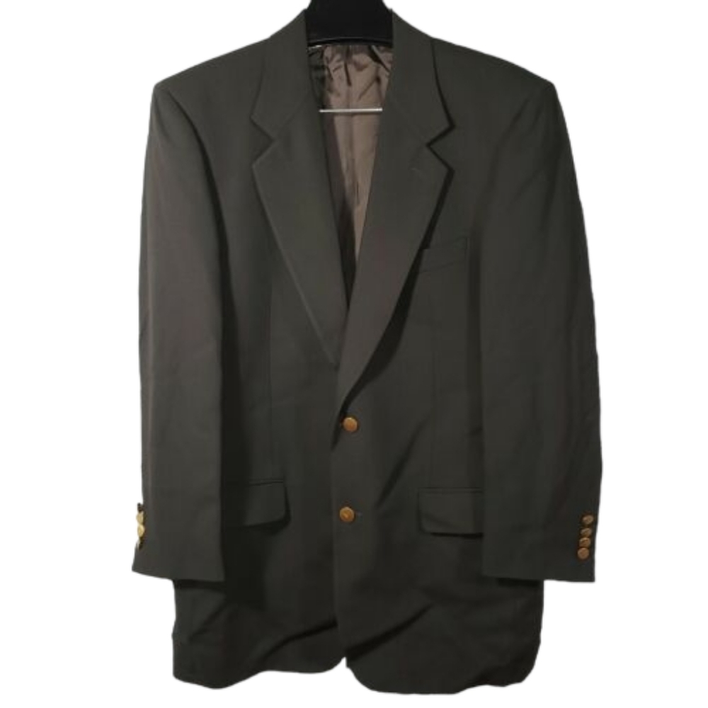 Valentino Uomo Blazer Suit Jacket 40L Taupe Green 2Btn Wool Gold-Tone-Buttons